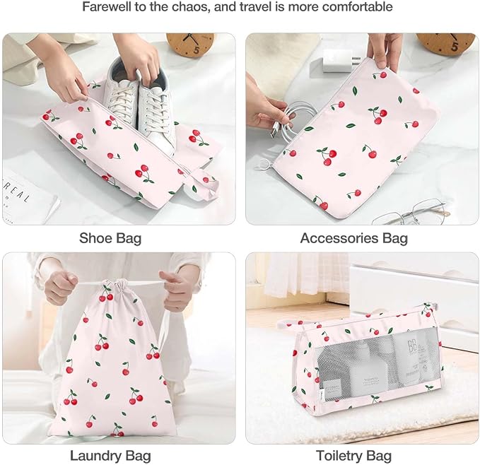 8 Set Packing Cubes for Suitcases,Packing Cube with Shoe, Cosmetics, Clothing, and Accessories Bags Packing Cubes for Travel Luggage Organizer Women Men(Cherry) - Image 5