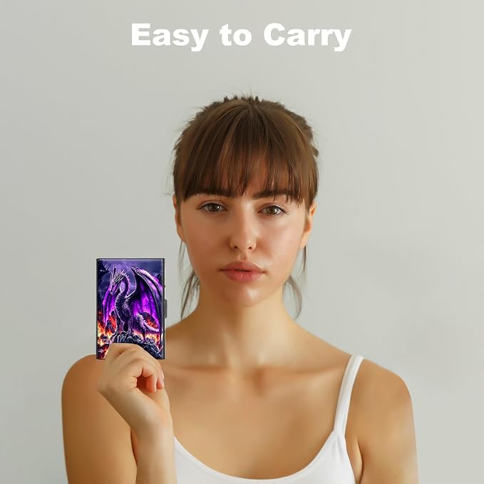 Metal Wallet,Credit Card Holder for Women,Slim RFID Blocking Credit Card Holder Thin Aluminum Wallet ID Case,6 Slot Business Mini Hard Metal Case for Women/Men,Cute Purple Dragon - Image 6
