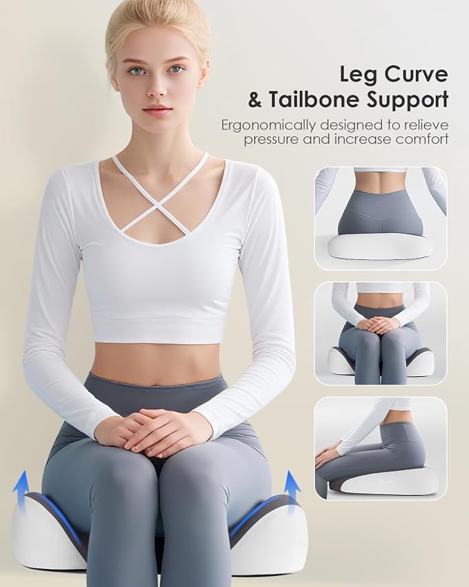 Seat Cushion, Memory Foam Cushion for Office Chair, Ergonomic Office Seat Chair Cushion for Relieving Sciatica, Soft & Breathable Car Seat Cushion - Gray - Image 4