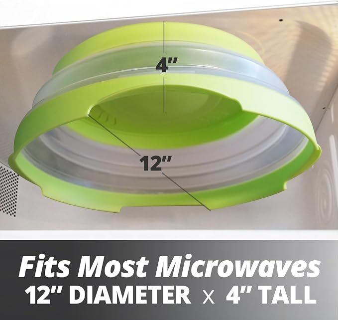 HOVER COVER Magnetic Microwave Splatter Cover - 12-Inch Collapsible - Green | High Power, Stronger Magnetic Grip, BPA-Free Lid, Vented Plate Guard with Steam Vents, Dishwasher Safe, Space-Saving Storage - Image 2