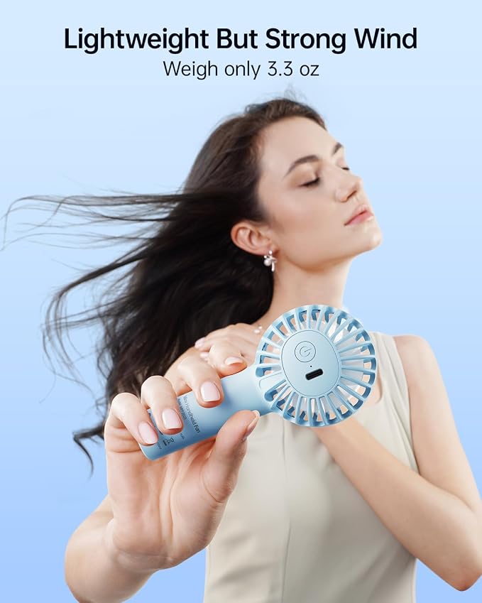 SWEETFULL Mini Portable Fan - Rechargeable Handheld Fan, 3 Speeds Personal Small Hand Gifts for Travel Essentials, Lash, Makeup, Eyelash, Kids, Girls, Women - USB, Cute Design Light Blue - Image 4
