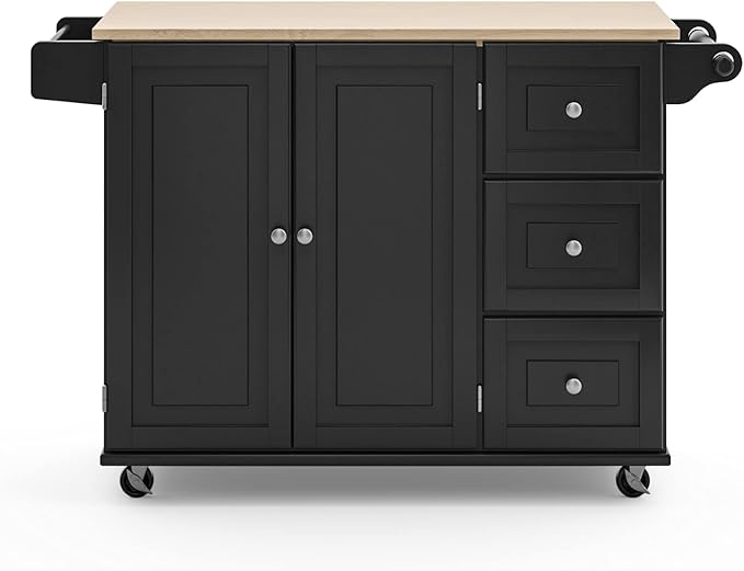 Homestyles Dolly Madison Black Mobile Kitchen Island Cart with Wood Drop Leaf Breakfast Bar - Image 11