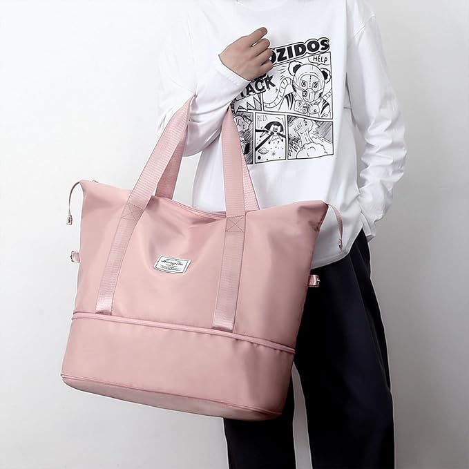 INVODA Travel Duffel Bag For Women and Men Waterproof Expandable Weekender Overnight Bag Carry on Tote Bag Dry Wet Separation Swim Sports Travel Gym Bag (Dark Pink) - Image 6