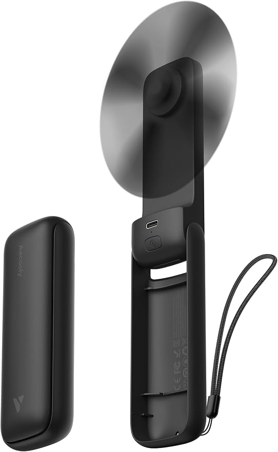 Aecooly Slim Portable Fan, Thin Handheld Fan, USB Rechargeable Mini | Personal [24H Max Cooling Time], Battery Powered Small Foldable Pocket for Travel, Summer, Gifts for Women&Men, Girls -Black by Aecooly