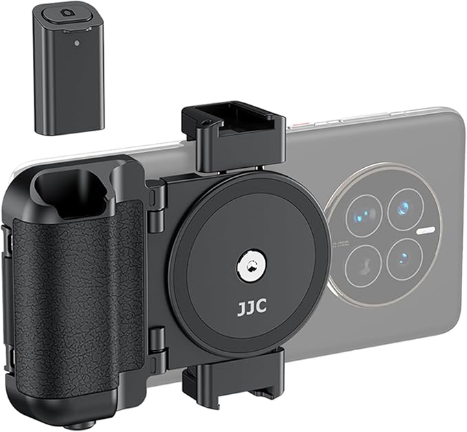 Phone Camera Grip Smartphone Photography Shooting Clip with Tripod Mount & Detachable Wireless Shutter Remote Control, Cellphone Selfie Grip Handle Stand for iPhone & Other Phone Vlog Video Black by Kiorafoto