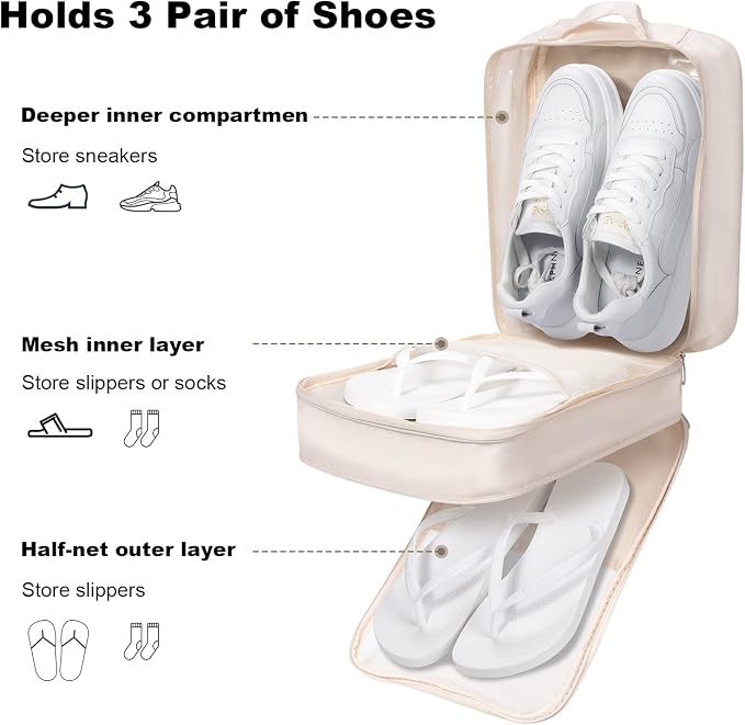 Pink Strip Travel Shoe Bag - Holds 3 Pair of Shoes, Travel Essentials Bag for Flying, Accessories Bag - Image 5