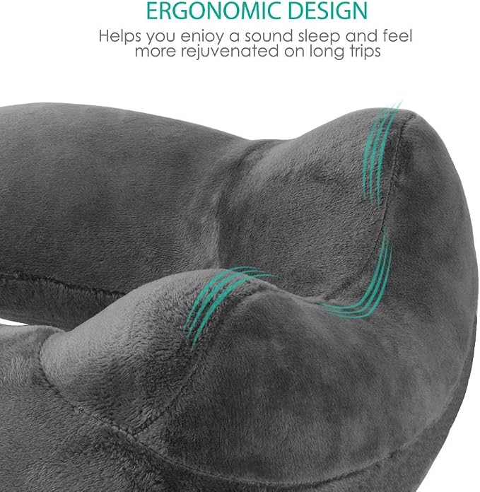 Inflatable Travel Pillow, Soft Velvet Inflatable Neck Pillow for Traveling, Airplanes, Train, Car, Office with Compact Bag, Breathable Washable Cover, Suit for Adults Sleeping - Grey - Image 4