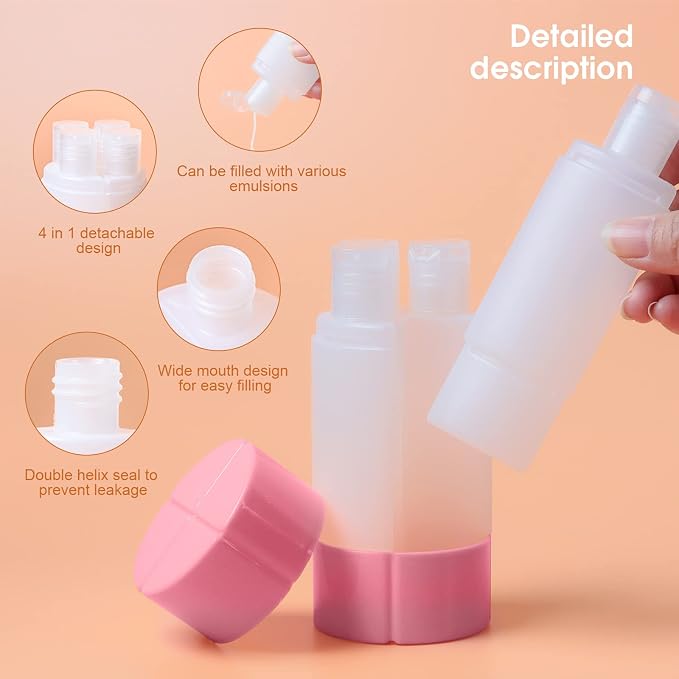 Olatay Travel Bottle, TSA Approved 4-in-1 Leak-Proof Bottle, 4 * 60ml/2oz, with 2 Pre-Printed Labels for Travel Gym Camping, Carry-on Travel Size Toiletries Shampoo Lotion Bottle for Women Men (Pink) - Image 3
