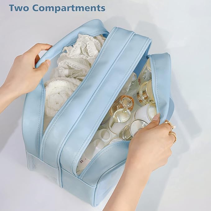 DAPOWER Travel Toiletry Bag for Women, Matte Translucent Toiletry Bag with Handy Handle, Makeup Cosmetic Organizer Bag for Travel Toiletries Accessories (Blue-XL) - Image 2
