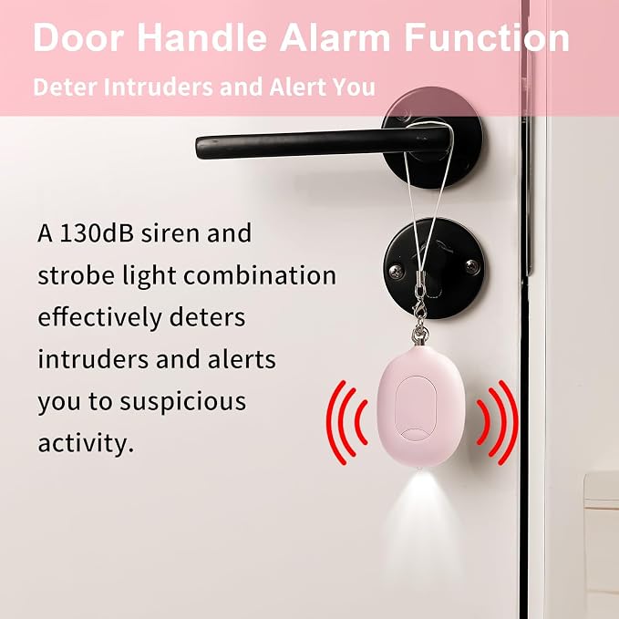 3-in-1 Personal Alarm & Door Handle Alarm & LED Light and Jeweled Pepper Spray Combo, Maximum Strength Pepper Gel, 130dB Siren, Keychain with Safety Twist for Women - Image 5