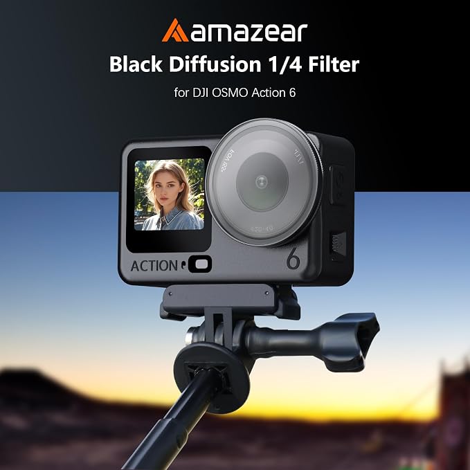 AMAZEAR Black Diffusion 1/4 Filter for DJI OSMO Action 6 Accessories Pro Mist Style Lens Filter to Soften Skin & Create Cinematic Glowing Highlights, Reduce Harsh Contrast, HD Optical Glass - Image 2