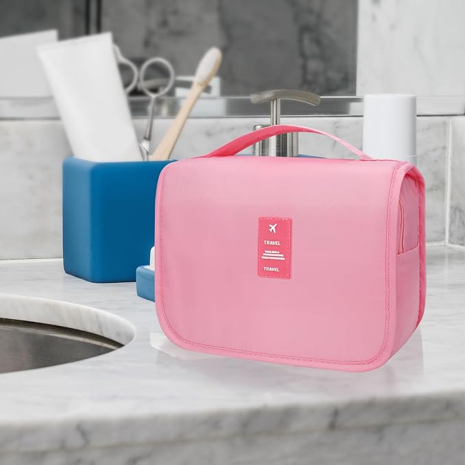 Lcsmaokin Large Capacity Toiletry Bag Travel Bag with Hanging Hook for Men and Women Waterproof Travel Cosmetic Bag Bathroom Storage Bag for Brushes Set, Full-Sized Shampoo,Accessories(Pink) - Image 6