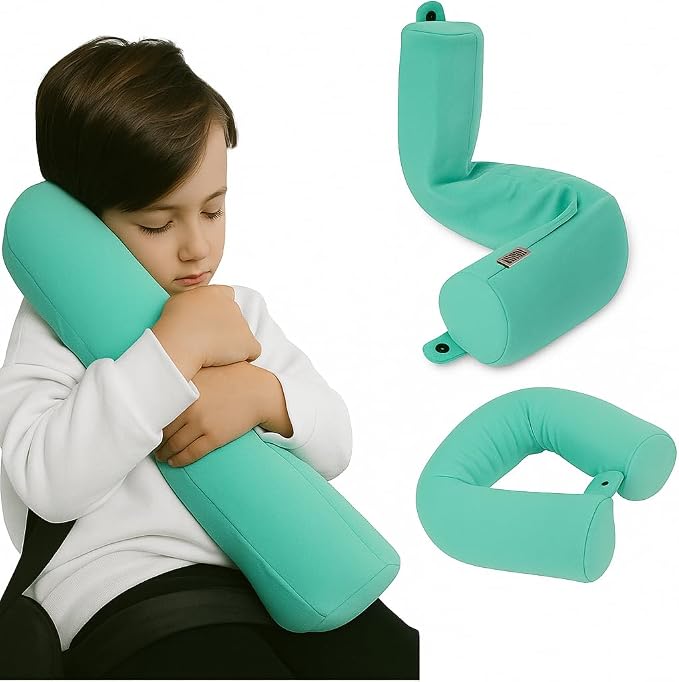 Dot&Dot Twist Memory Foam Kids Travel Pillow, Bendable Neck Pillow for Airplane, Car and Home, 23-Inch Adjustable Roll with Washable Cotton Cover, Green - Image 2