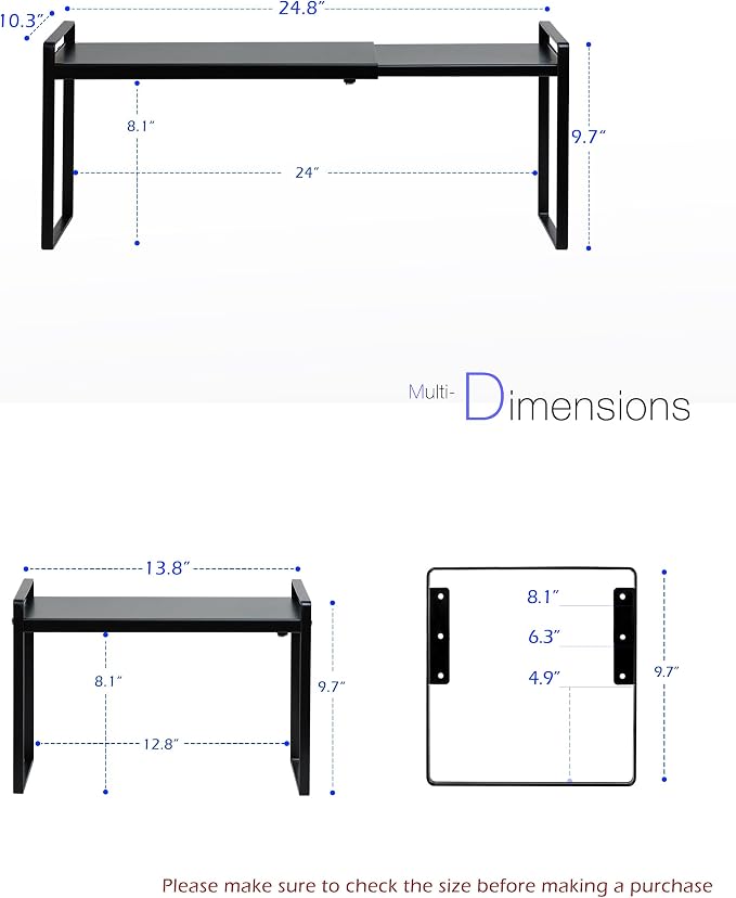 Nxconsu Cabinet Shelf Riser, Adjustable Cabinet Organizer, 10.3" Deep Black | Heavy-Duty Metal Expandable Shelf Holds 50 lb with 3 Height Levels for Kitchen Cabinet Cupboard Pantry Dish Mug - Image 3