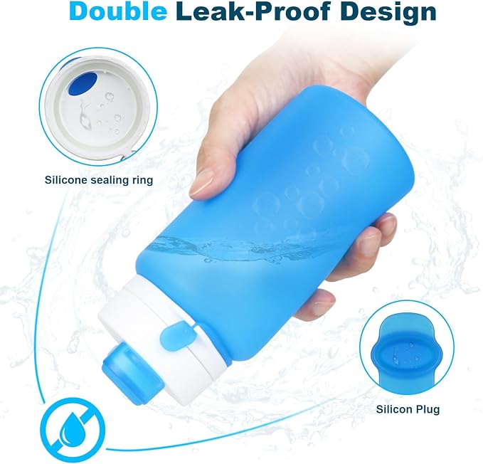PLTCAT Collapsible Water Bottle, 19oz Foldable Bottle BPA Free Reusable Lightweight Leak-Proof Travel Silicone Water Bottle for Travel, Gym, Hiking, Office, Camping - Image 6