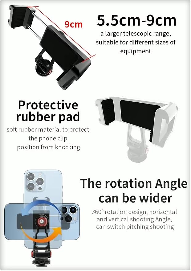 REFLEX CAMERA Premium Universal Aluminum Phone Clamp Tripod Mount with Twin Cold Shoe, 1/4"-20 Screw Mount for Easy Tripod/Selfie Stick Attachment Supports Vertical and Horizontal Shooting - Image 2