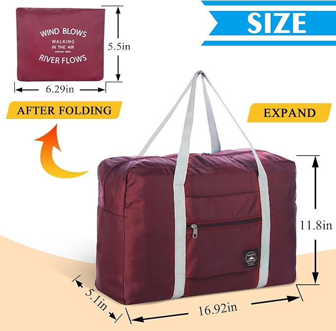 Foldable Travel Duffel Bag 2PCS Tote Carry on Luggage Bag Spirit Airlines Personal item Sports Gym Bag Water Resistant Weekender Overnight Bags for Women and Men (Pink+Red) - Image 2