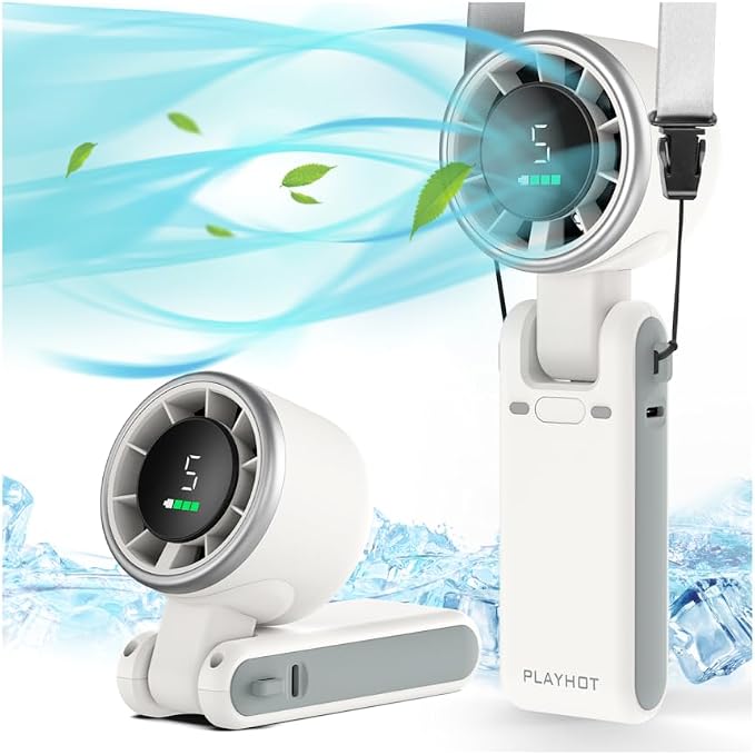PlayHot Portable Handheld Turbo Fan, Travel Essentials, Gifts for Women/Men | 5-Speed, Up to 12H, 10m/s Airflow, USB-C Rechargeable, LED Display, 3-in-1 Foldable Personal Fan for Cruise, Beach, Vacation by PlayHot-CoolSummer