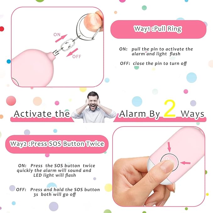 Hion Personal Safety Alarm for Women, 5 Pack Rechargeable 130dB Self Defense Alarm Keychain with LED Flashlight, Emergency Safe Sound Security for Children Elderly College Girls, Multi Colors - Image 3