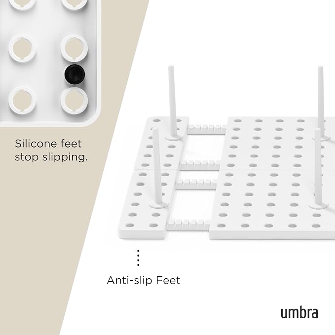 Peggy Kitchen Drawer Cupboard Organizer Tray - Adjustable Storage System For Food Containers, Cookware, Serveware, Utensils and More, White | Non-slip feet, fits cabinets or shelves, quick assembly, 32 pegs included, impact-resistant plastic - Image 5