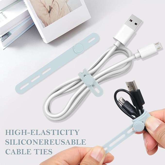 Donruby 30Pcs Silicone Cable Ties - Reusable & Washable with Adjustable Locking Buckles, High Elasticity Cable Management Straps for Home, Office, School, Travel Essential Cord Organizer (Blue) - Image 3