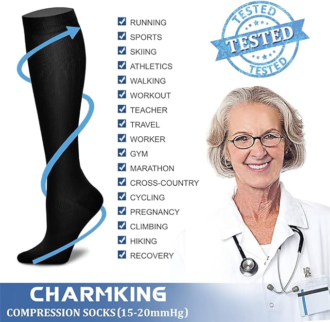 CHARMKING Compression Socks for Women & Men Circulation (3 Pairs) 15-20 mmHg is Best Support for Athletic Running Cycling - Image 6