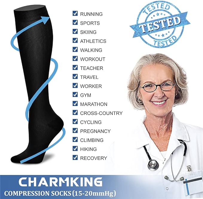 CHARMKING Compression Socks for Women & Men Circulation (3 Pairs) 15-20 mmHg is Best Support for Athletic Running Cycling - Image 6