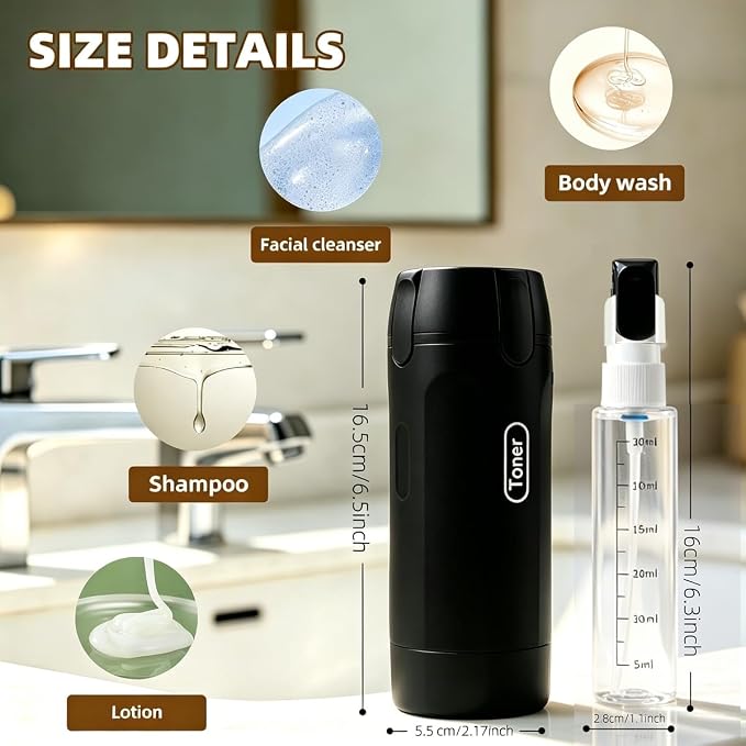 4-in-1 Travel Dispenser Bottle,4 Pack 30ML Travel Bottles for Toiletries, Leak Proof Travel Size Containers (Black) - Image 2