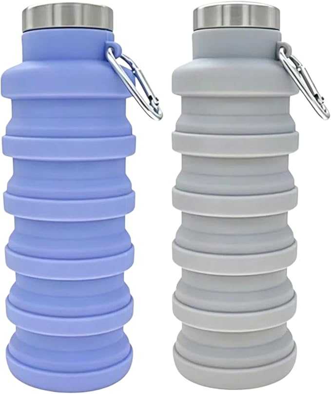 YCT Collapsible Water Bottle 17oz（500ml），Travel Portable Sport Water Bottle，Reusable Silicone Foldable Water Bottles for Gym Camping Hiking (Purple+Grey) by YCT