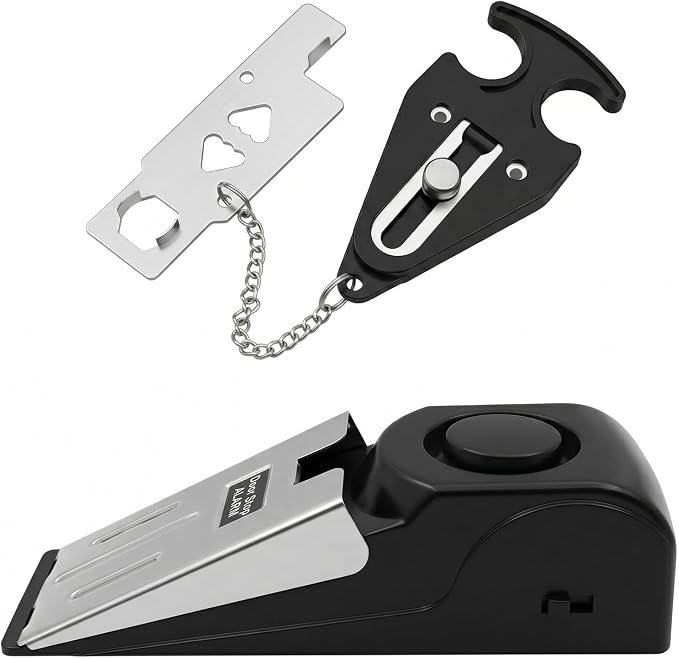 Portable Door Lock & Door Stop Alarm Set, Door Security Devices | Dual Protection for Travel Hotel Apartment College Home, Safety Locks for Doors with 120dB Siren by sunysmiling