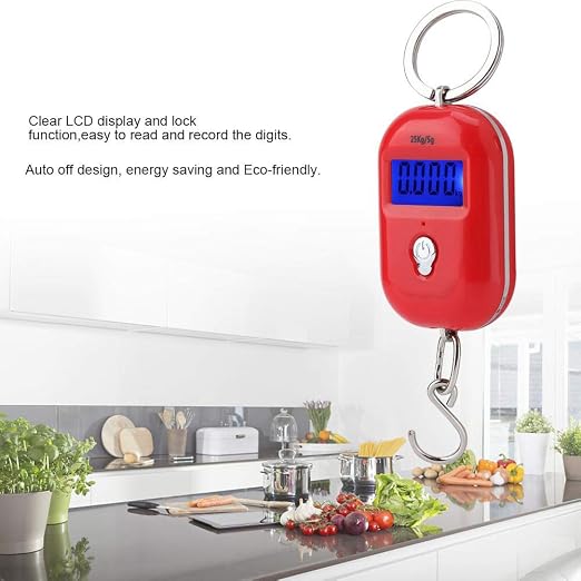 Mini Electronic Scale, Fish Weighing Scales Red Portable 25Kg/5G Hanging Scale Digital Pocket Key Chain Weight Hook Kitchen Food Weight Gauge Measuring Tools with Backlight for Home Farm Market - Image 3