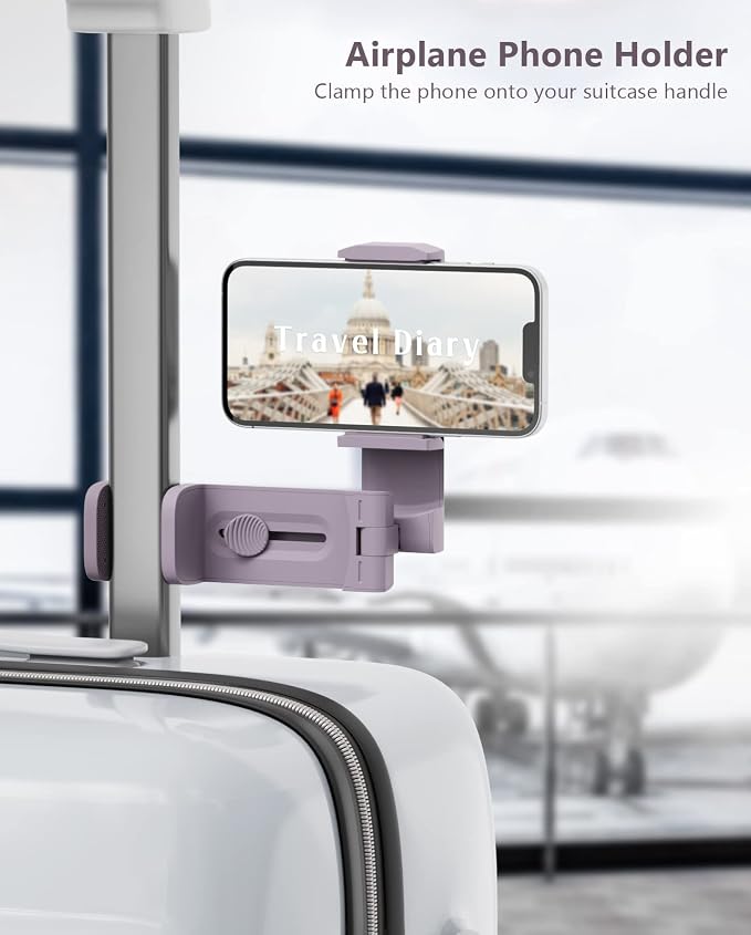 MiiKARE Travel Essentials Airplane Phone Holder, Universal Handsfree Phone Mount for Flying with 360 Degree Rotation, Travel Must Haves Phone Stand for Desk, Tray Table, Purple&Pink - Image 2