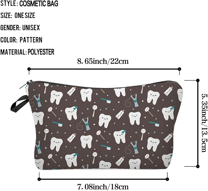 Livel lhood Cartoon Tooth Cute Small Makeup Bag | Printed Padded Cosmetic Organizer Zipper Pouch, Cartoon Tooth Gift for Women Friends - Image 2