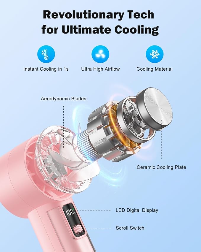 AMACOOL Handheld Fan with Ice Cooler, Mini Portable Cooling Fan | Gifts for Mom Her Women Girl, Small Yet Powerful, Personal Hand Fans for Travel Essentials Beach Outdoor Makeup - Image 3
