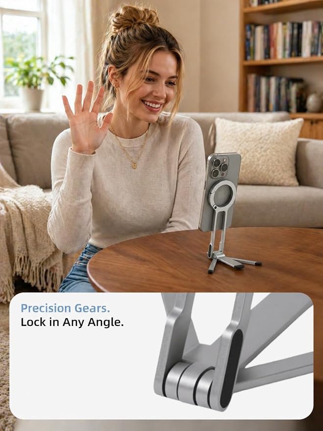 Mini Pocket Magnetic Phone Tripod – Aluminium Foldable Stand with Strong Magnet, Maglock Smartphone Tripod Compatible with iPhone 17 16 15 14 13 12 Series, Silver - Image 3