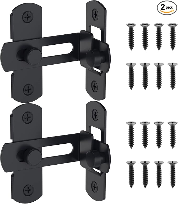Barn Door Lock, 90 Degree Bifold Flip Door Latch, Black-2PCS | Stainless Steel Angle Latch Lock for Barn, Bathroom, Outdoor, Garage by MbotneeDirect