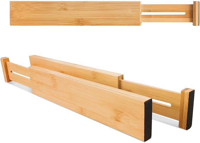 VaeFae 12-Pack Adjustable Bamboo Drawer Dividers, Expandable Drawer Organizer for Kitchen Utensils, Clothes, Bathroom, Office – Fits Drawer Interiors 16.6" to 21.8" - Image 3