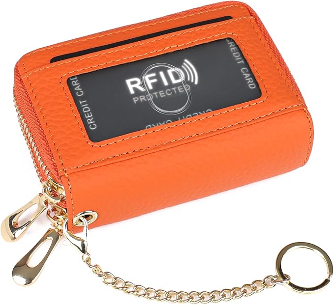 imeetu RFID Credit Card Holder, Small Card Wallet Women, Leather Card Case | Genuine Leather Women's Card & id Cases, Change Coin Purse with Zipper Keychain id Window, 20 Colors & 3 Styles, Daily, Gifts - Image 2