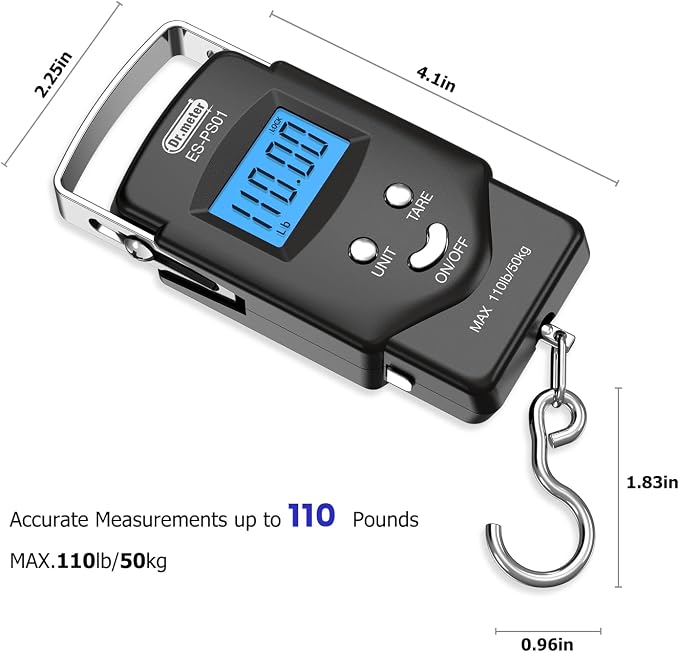 Dr.meter Fish Scale, 110 lb Digital Luggage Scale with Tape | 110 lb Capacity, Backlit LCD, Built-In Tape, Includes 2 AAA Batteries, Compact Pocket Size - Image 8