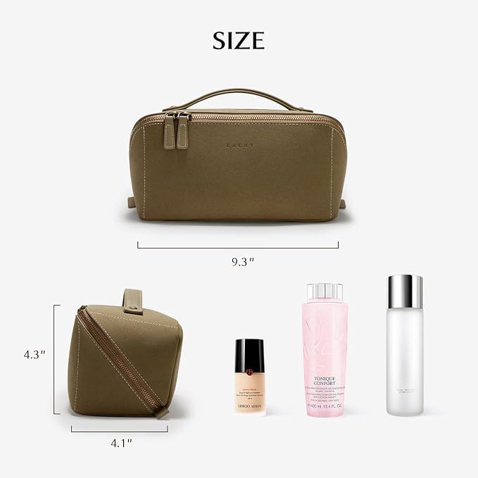 EACHY Travel Makeup Bag for Women, Faux Suede Cosmetic Bag, Green, Medium | Faux suede organizer with flat-open access, clear TPU brush pocket and carry handle for daily makeup, toiletries and travel - Image 5