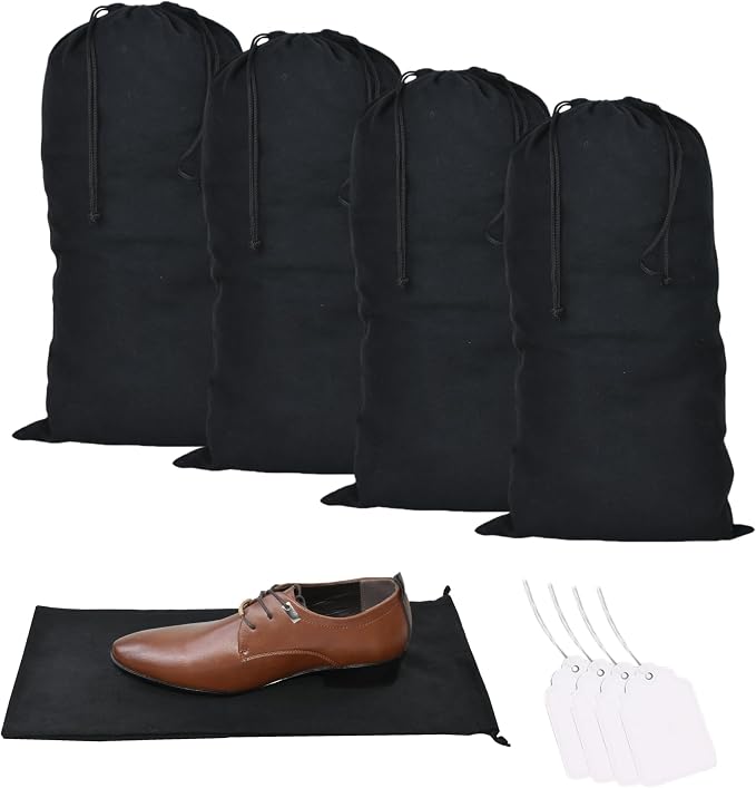 GONGKANGYUAN 4 Pack Shoe Bags for Travel Flannel Single Shoe Pouch with Drawstring for Men Women Travel Protecting Storing Shoes by GONGKANGYUAN