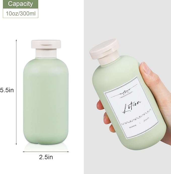10 oz Plastic Travel Shampoo Bottles, Refillable Flip Cap Squeeze Bottles for Toiletries, Large Leakage-proof Travel Shampoo and Conditioner Container (Blue and Green) - Image 2