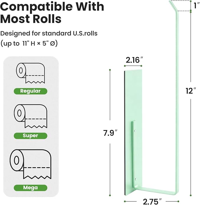 Paper Towel Holder, Magnetic Paper Towel Holder for Fridge, Toilet Paper Roll Holder Magnet Towel Rack Wall Mount Fridge Organizer for Paper Towels Rolls Bathroom Pantry RV Kitchen Storage Green - Image 3