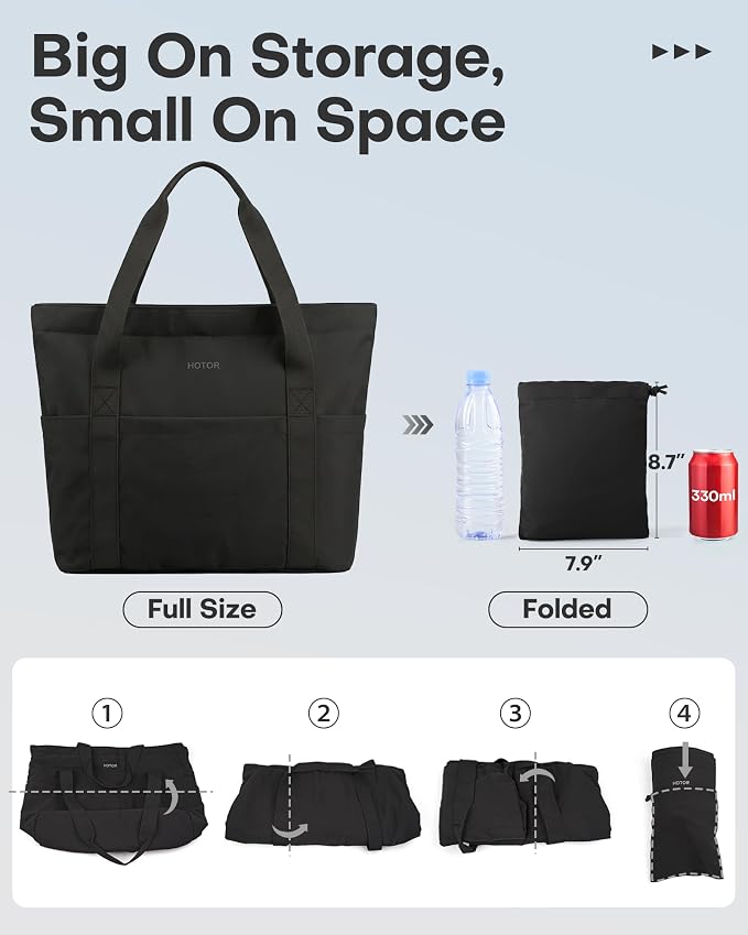 HOTOR Tote Bag for Women, Large Foldable Travel Shoulder Bag with Pouch | Work School Travel, Nurse Teacher Student, Zipper Closure Storage Pouch, Lightweight Durable - Image 7