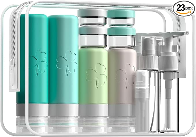 INSFIT 23 Pack Travel Bottles for Toiletries, TSA Approved Silicone Travel Size Toiletries with Toiletry Bag, BPA Free Leak Proof Refillable Travel Essentials for Liquids Shampoo Conditioner Lotion by INSFITPortableTravelBottles