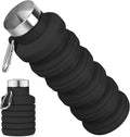 Collapsible Water Bottle, 16oz Portable Reusable Silicone Water Bottle with Carabiner for Gym, Travel, Camping, Hiking, Sports, Lightweight, BPA-Free, Leak-Proof, Foldable Design, Black by HOME