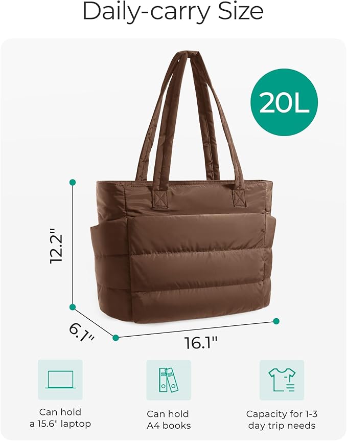 BAGSMART Tote Bag for Women, Lightweight Puffy Tote Bag with Compartments Shoulder Bag Handbag for Travel, Work, Gym | Lightweight - Image 3