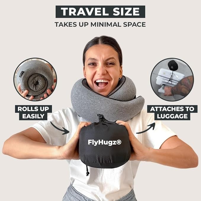 FlyHugz® Neck Travel Pillow Memory Foam Neck Pillow for Comfort on Airplane Compact and Ergonomic Design for Travel, Car Rides, and Home Use Ideal for Adults and Kids. - Image 4