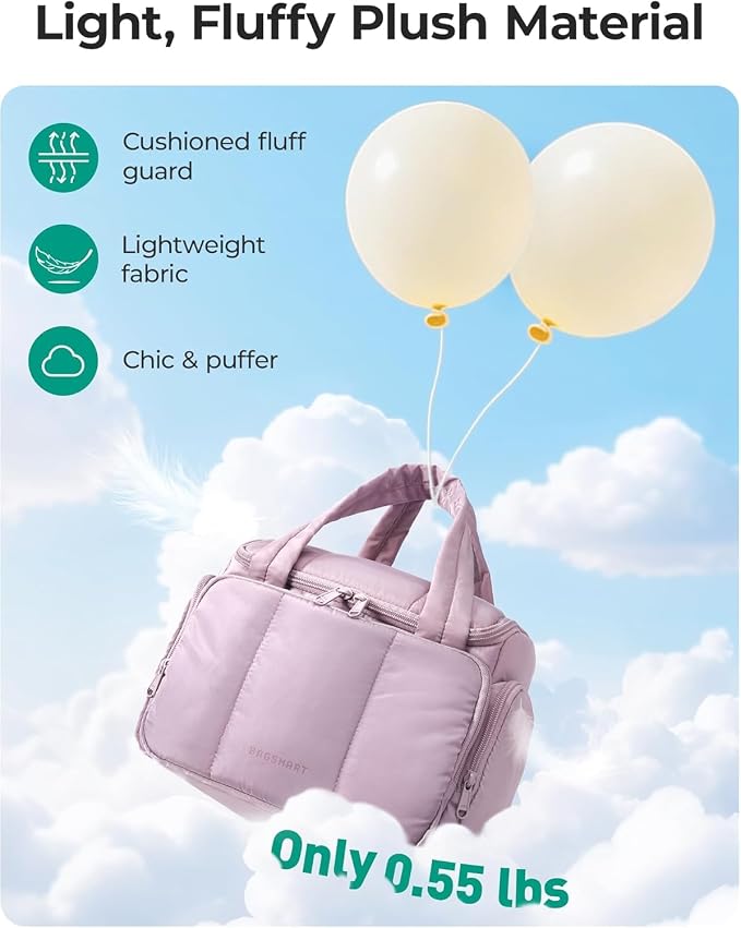 BAGSMART Travel Toiletry Bag for Women with Puffy Water-Resistant Fabric, Roomy Makeup Bag Organizer for Travel-Sized Toiletries & Accessories (Nude Pink) - Image 5