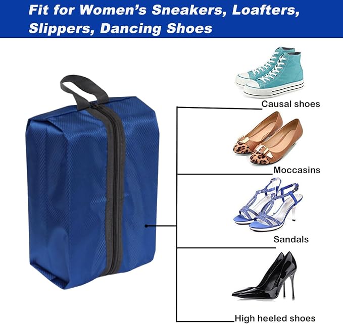 Washable Shoe Bags for Travel, 4 Pack Blue, Nylon and Oxford Fabric, Zipper Closure - Image 3